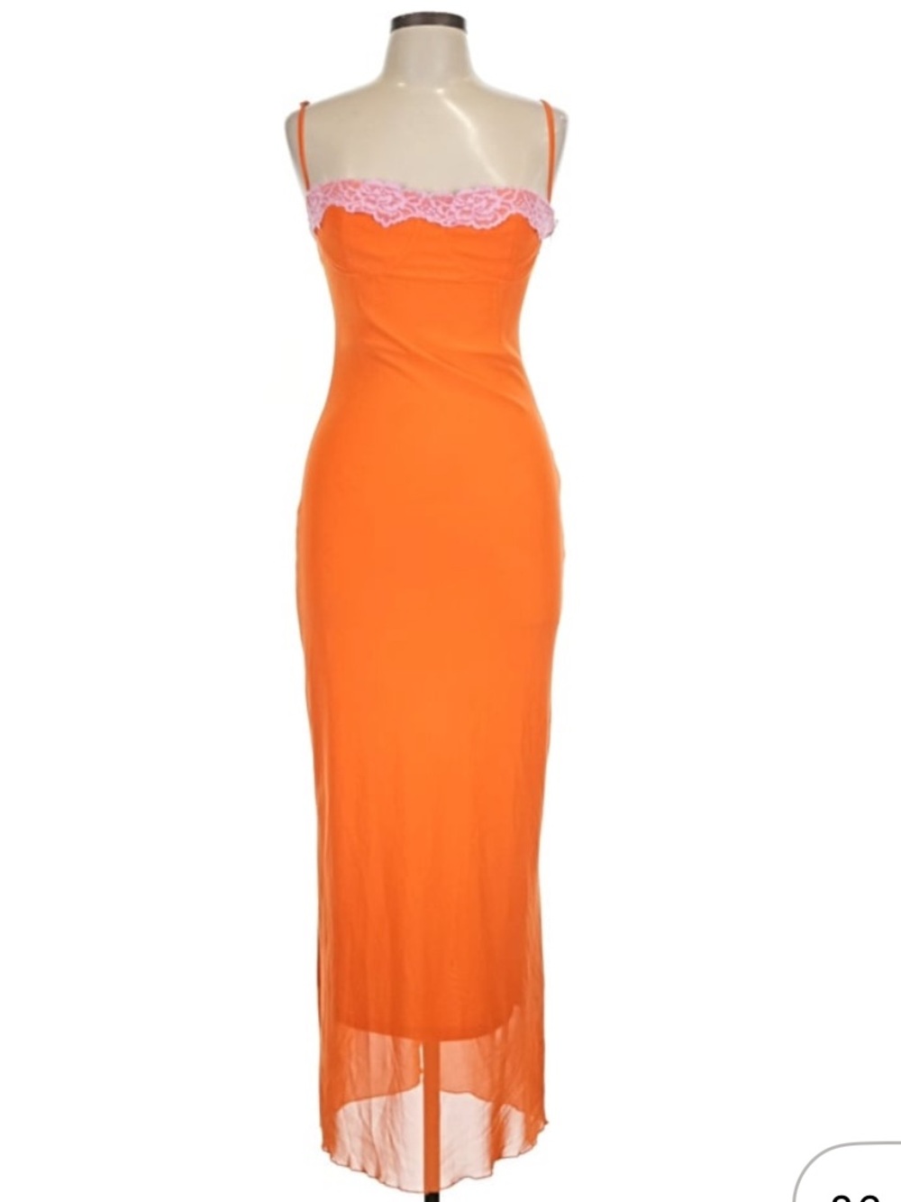 Orange Midi Dress with Pink Lace Trim